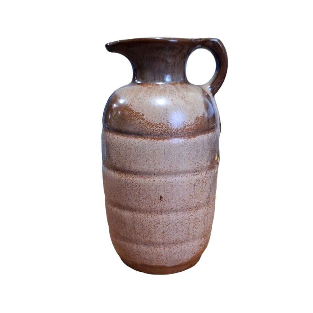 Vintage Frankoma Pottery Ribbed Ceramic Ombre Pitcher with Handle and Cork